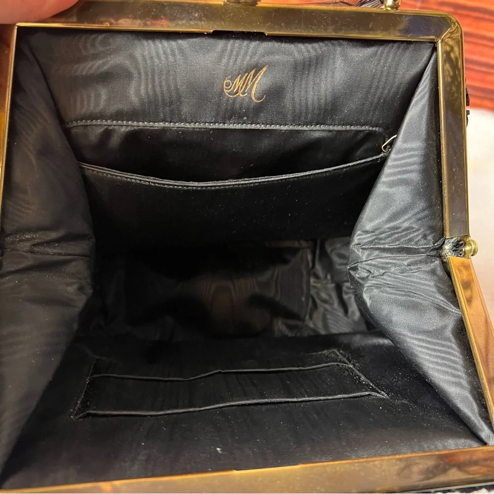 Vintage 1960s Morris Moskowitz Black Raffia Woven Handbag with Lucite Handles
